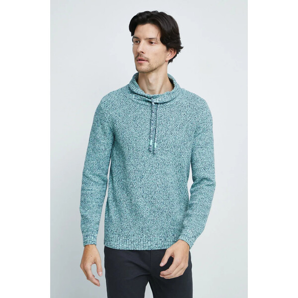 Medicine Sweter bawełniany męski wzorzysty kolor turkusowy