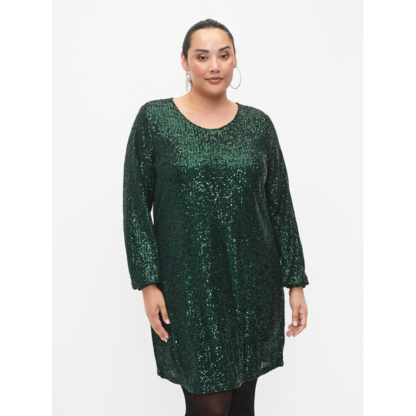 Zizzi Sukienka koktajlowa M59218A Zielony Loose Fit