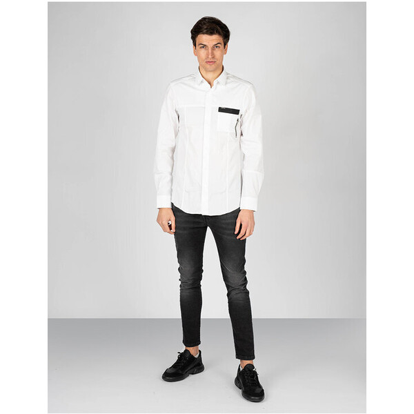 Les Hommes Koszula LKS502 439U | Poplin Stretch Business Shirt Biały Slim Fit