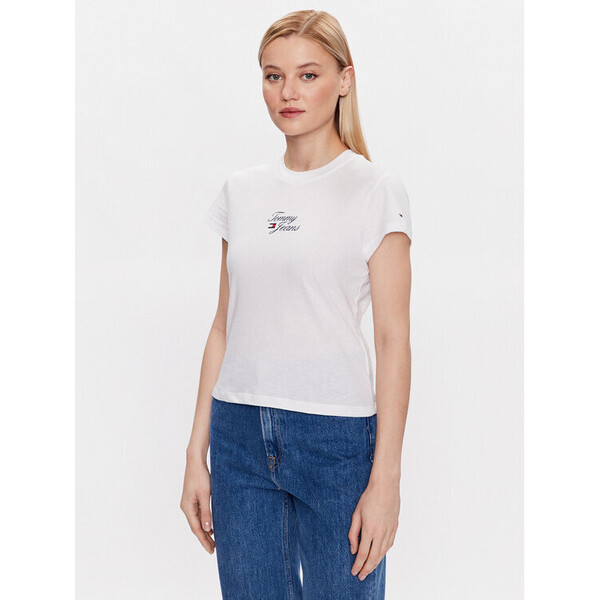 Tommy Jeans T-Shirt Essential Logo DW0DW15441 Biały Regular Fit