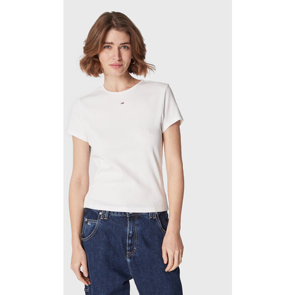 Tommy Jeans T-Shirt Essential DW0DW14876 Biały Slim Fit