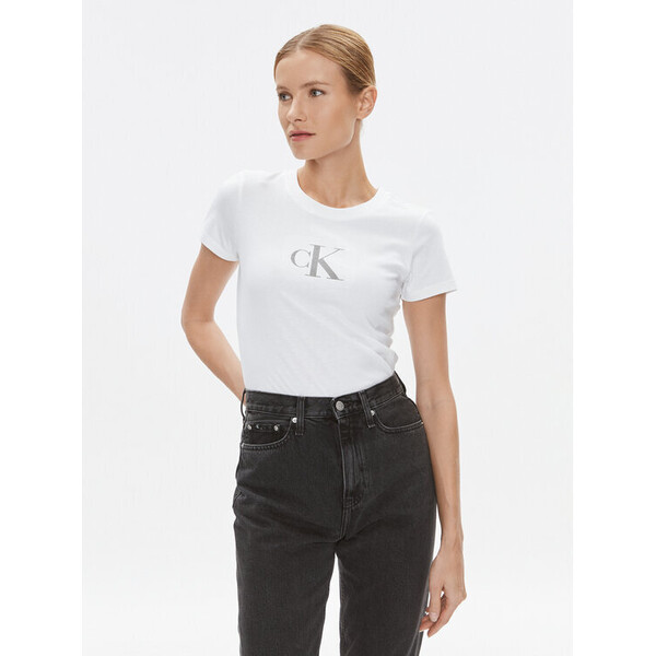 Calvin Klein Jeans T-Shirt J20J222961 Biały Slim Fit