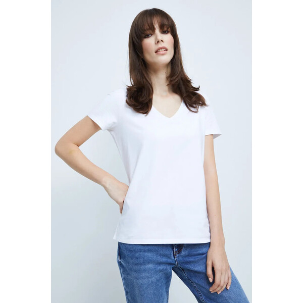Medicine T-shirt bawełniany damski gładki z domieszką elastanu biały