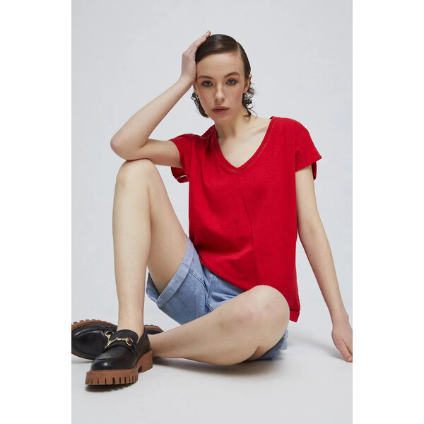 Medicine T-shirt bawełniany damski gładki kolor czerwony