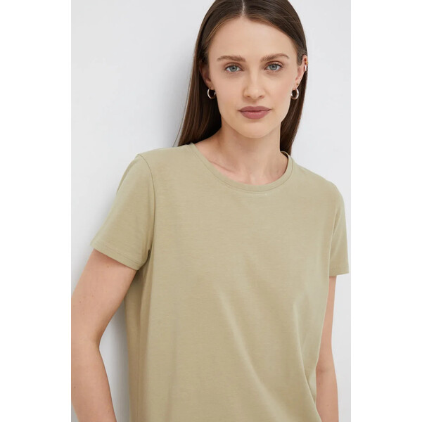 Medicine T-shirt bawełniany damski gładki z domieszką elastanu zielony