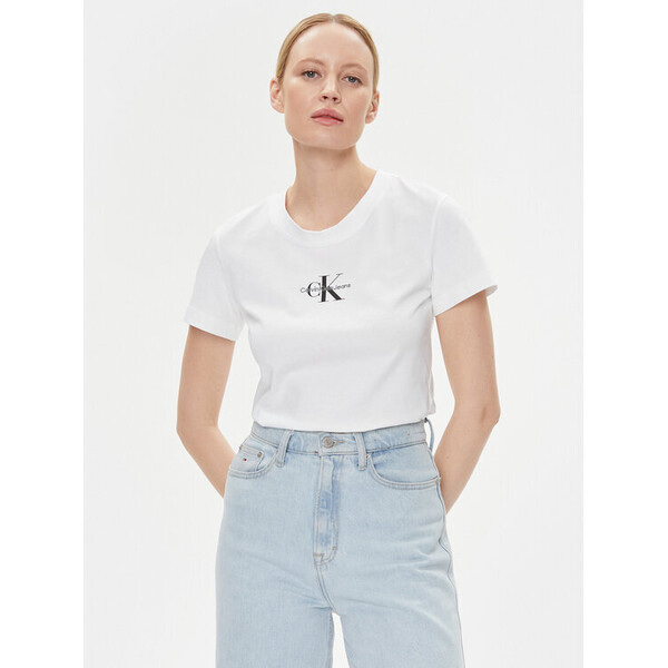 Calvin Klein Jeans T-Shirt Monologo J20J222564 Biały Slim Fit