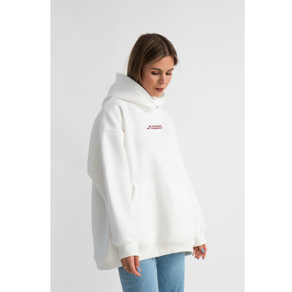 Mirons Bluza Hoodie Be Unique Off White Biały Oversize