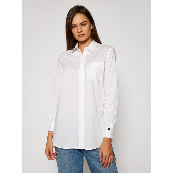 Calvin Klein Koszula Ls Cotton Tunic K20K202414 Biały Relaxed Fit