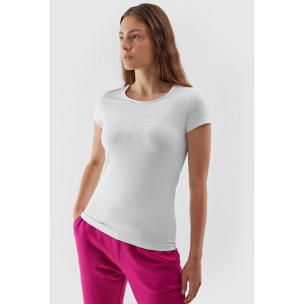 T-Shirt 4FAW23TTSHF0907 Biały Slim Fit
