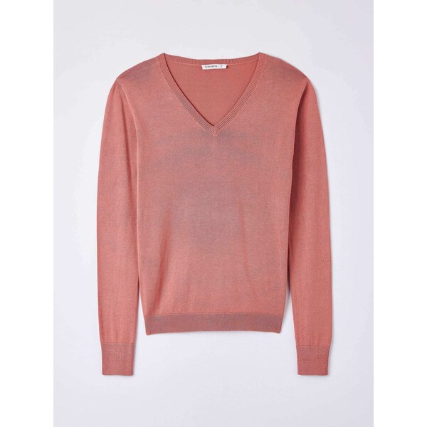 Terranova Wiskozowy sweter z dekoltem w serek Różowy SAB0047079001S119