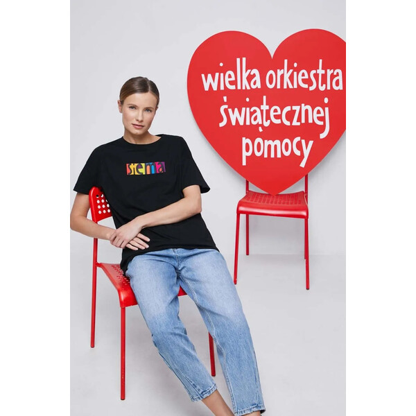 T-shirt bawełniany damski z kolekcji WOŚP x Medicine kolor czarny