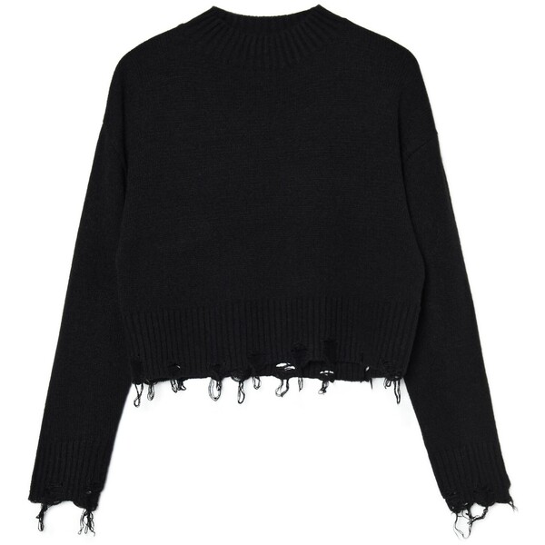 Cropp Czarny sweter z postrzępieniami 4349Y-99X