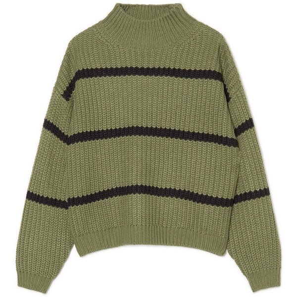 Cropp Zielony sweter w paski z golfem 4796X-91X