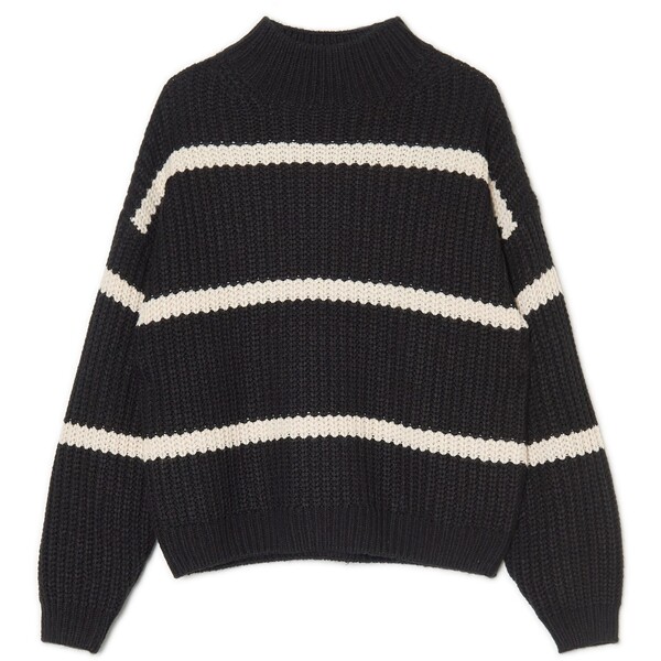 Cropp Czarny sweter w paski z golfem 4796X-99X