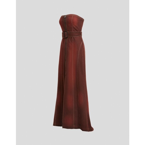 Długa, denimowa sukienka z odkrytymi ramionami Bershka Generation 5886/335/641