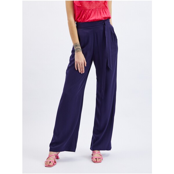 Orsay Granatowe damskie spodnie z szerokimi nogawkami 360017575000
