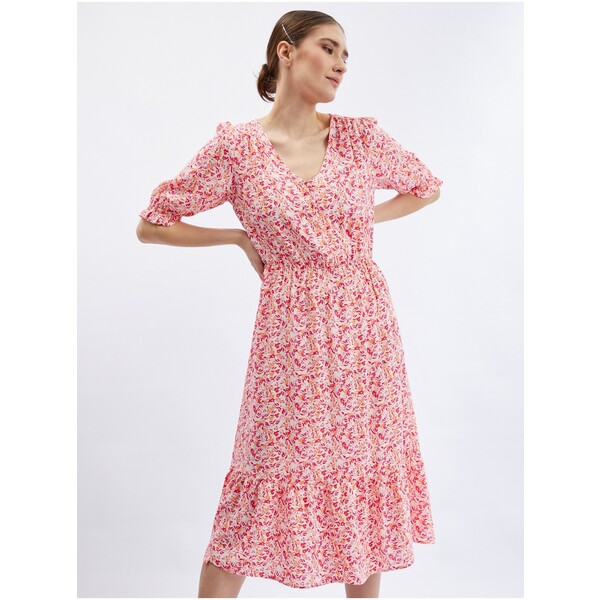 Orsay Pomarańczowo-różowa sukienka damska w kwiaty 471698242000