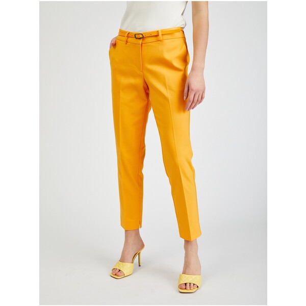 Orsay Pomarańczowe spodnie damskie cropped z paskiem 356250242000