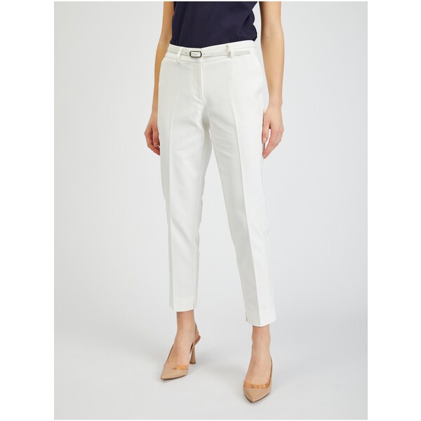 Orsay Białe damskie spodnie z paskiem 356250001000