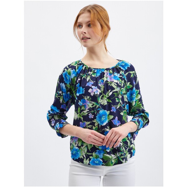Orsay Granatowa damska bluzka w kwiaty 619143526000