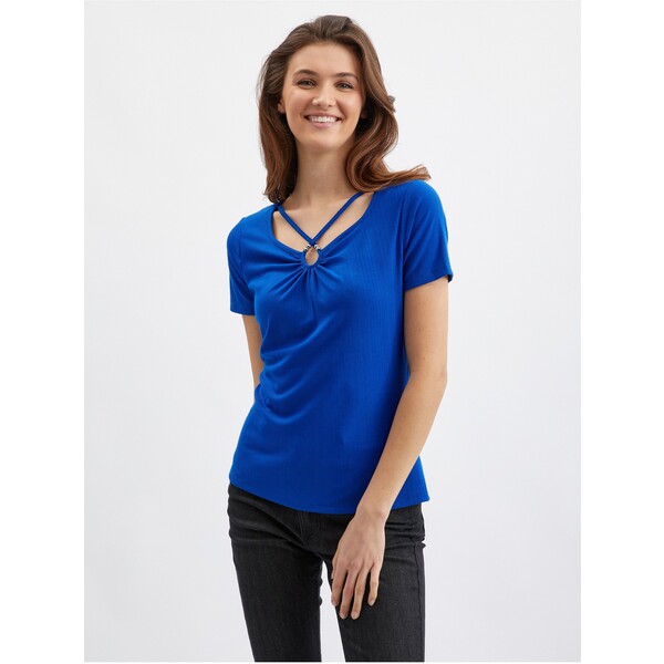 Orsay Niebieska koszulka damska z ozdobnym detalem 155070555000