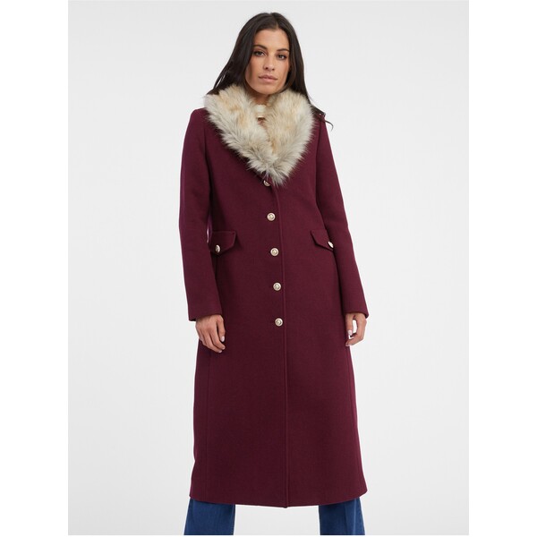Orsay Bordowy damski płaszcz z mieszanki wełny 830288451000