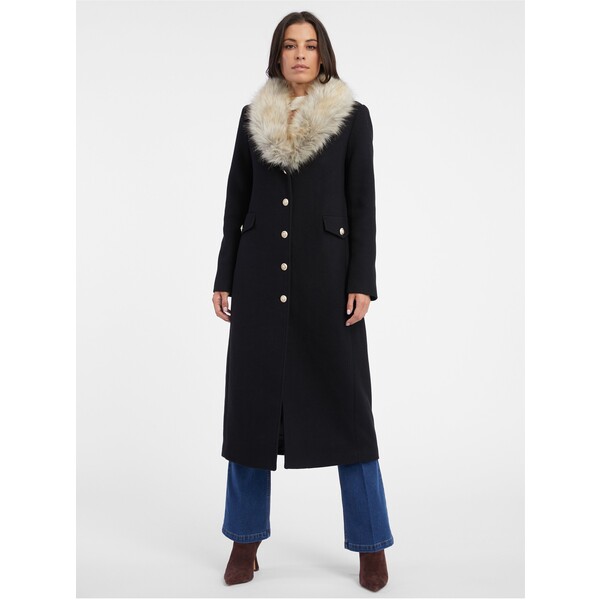 Orsay Czarny damski płaszcz z mieszanki wełny 830288660000