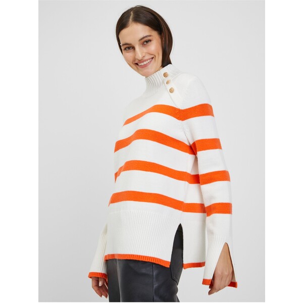 Orsay Pomarańczowo-biały sweter damski w paski 507493-001000