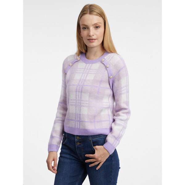 Orsay Jasnofioletowy damski sweter w kratę 503038447000