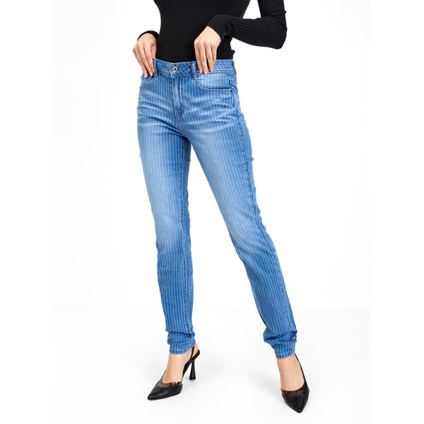 Orsay Niebieskie damskie jeansy slim fit w paski 365060558000