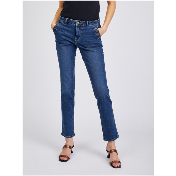 Orsay Ciemnoniebieskie damskie jeansy straight fit 312176580000