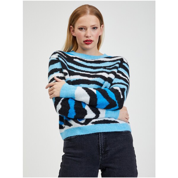 Orsay Czarno-niebieski wzorzysty sweter damski 507492-545000