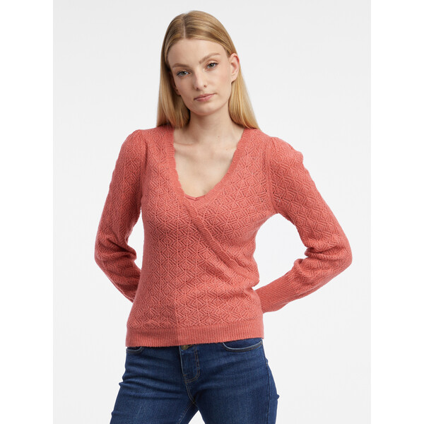 Orsay Ceglasty sweter damski z mieszanki wełny 507520751000