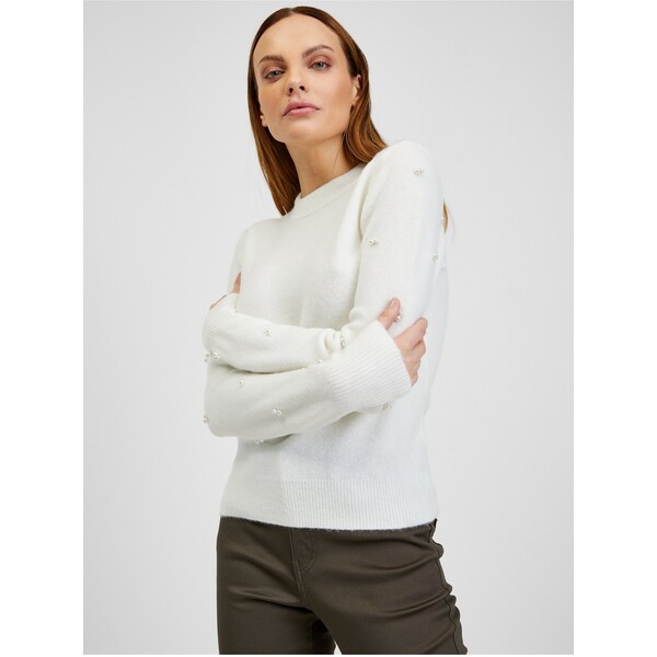 Orsay Biały sweter damski z ozdobnymi detalami 507491-001000