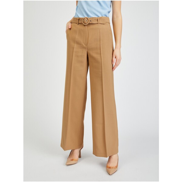 Orsay Brązowe damskie spodnie z szeroką nogawką z paskiem 355041080000