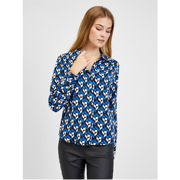 Orsay Czarna i niebieska bluzka damska w kwiaty 650243555000