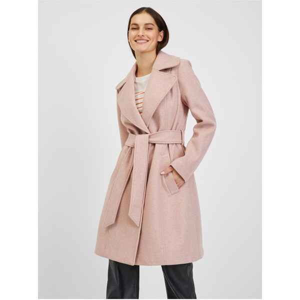 Orsay Różowy płaszcz zimowy damski z paskiem 830279-352000
