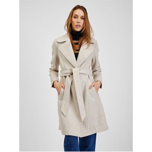 Orsay Beżowy płaszcz zimowy damski z paskiem 830279-016000