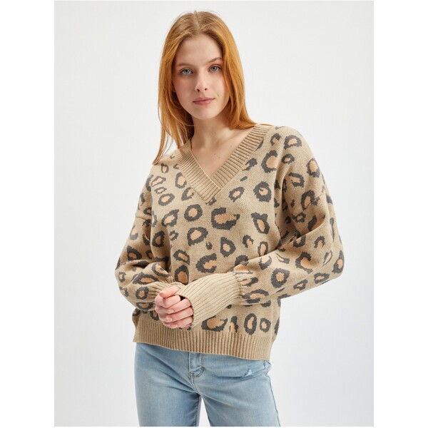 Orsay Jasnobrązowy wzorzysty sweter damski 507484-711000