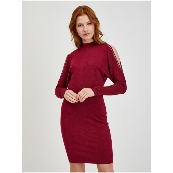 Orsay bordowa damska sukienka swetrowa z wycięciami 530384-403000