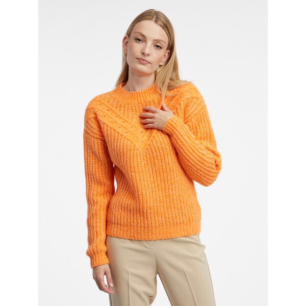 Orsay Pomarańczowy sweter damski w prążki 507519203000