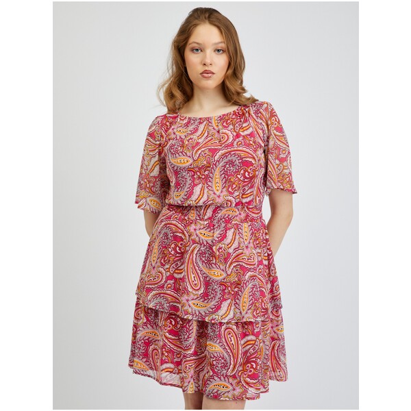 Orsay Czerwono-różowa damska wzorzysta sukienka 471705359000