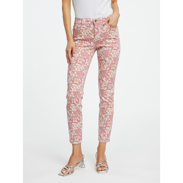 Orsay Różowe damskie wzorzyste jeansy slim fit 365063317000