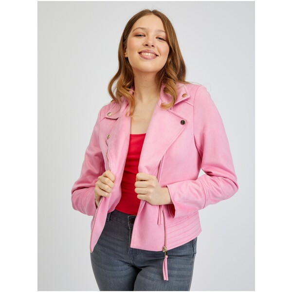 Orsay Różowa kurtka damska skórzana w zamszu 845022359000