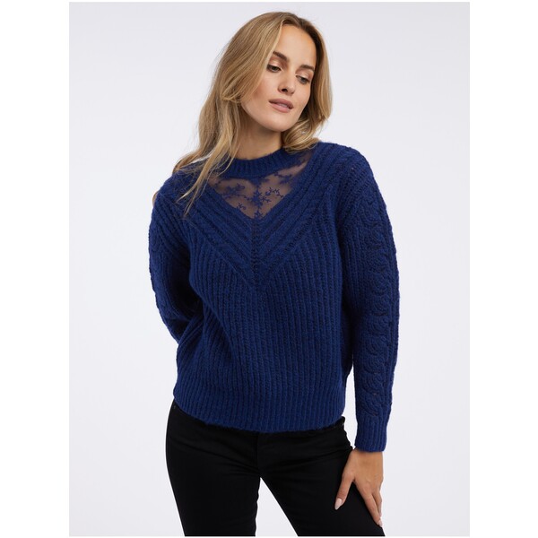 Orsay Granatowy sweter damski z koronką 507531533000