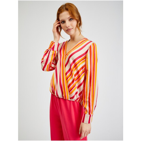 Orsay Różowo-pomarańczowa satynowa bluzka damska w paski 650252242000