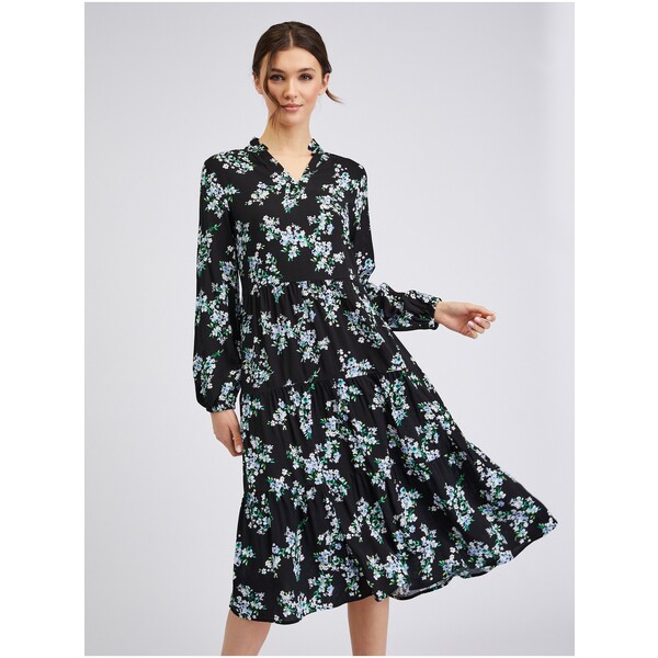 Orsay Czarna damska sukienka w kwiaty 422181660000