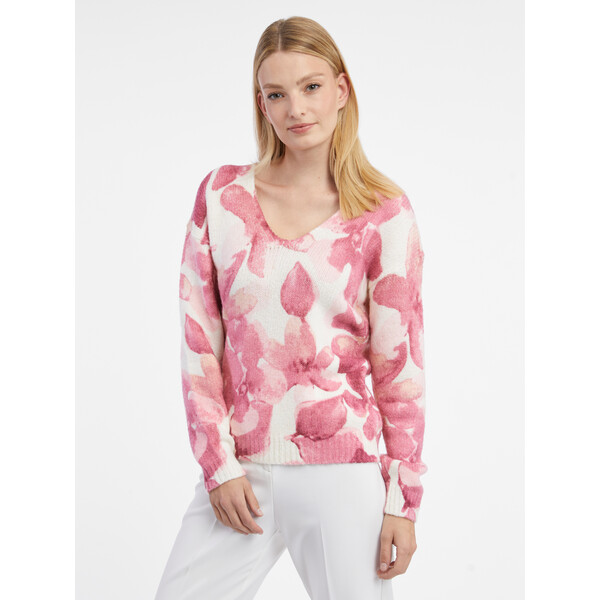 Orsay Różowo-biały damski sweter w kwiaty 507511352000