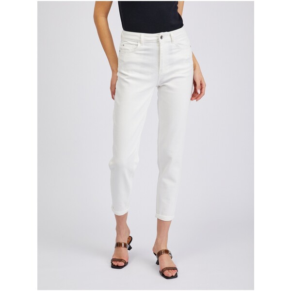 Orsay Białe damskie cropped mom fit jeansy 314096000000