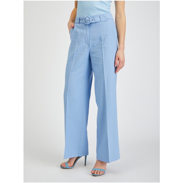 Orsay Jasnoniebieskie damskie spodnie z szeroką nogawką z paskiem 355041520000